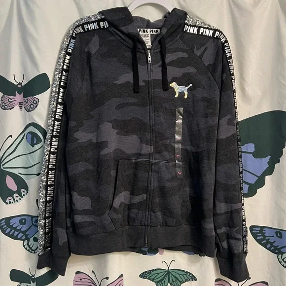 Camo mermaid and silver bling PINK zip up hoodie - Picture 1 of 4